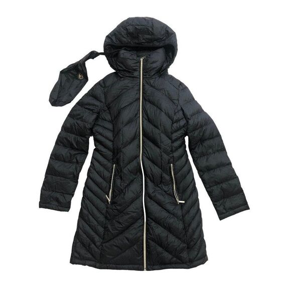 Michael Kors Packable Down Fill Parka Long Jacket Black Size XS Lightweight - Picture 1 of 5